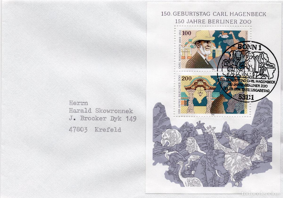 Sellos: ALEMANIA FEDERAL 1994 CARTA FDC MICHEL DE BL28