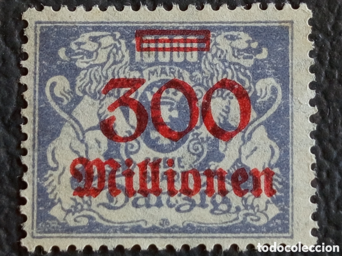 Stamps: Danzig 1923 Sello Hiperinflaci&oacute;n 300 Millonen sobre 10000m Michel 183 MH