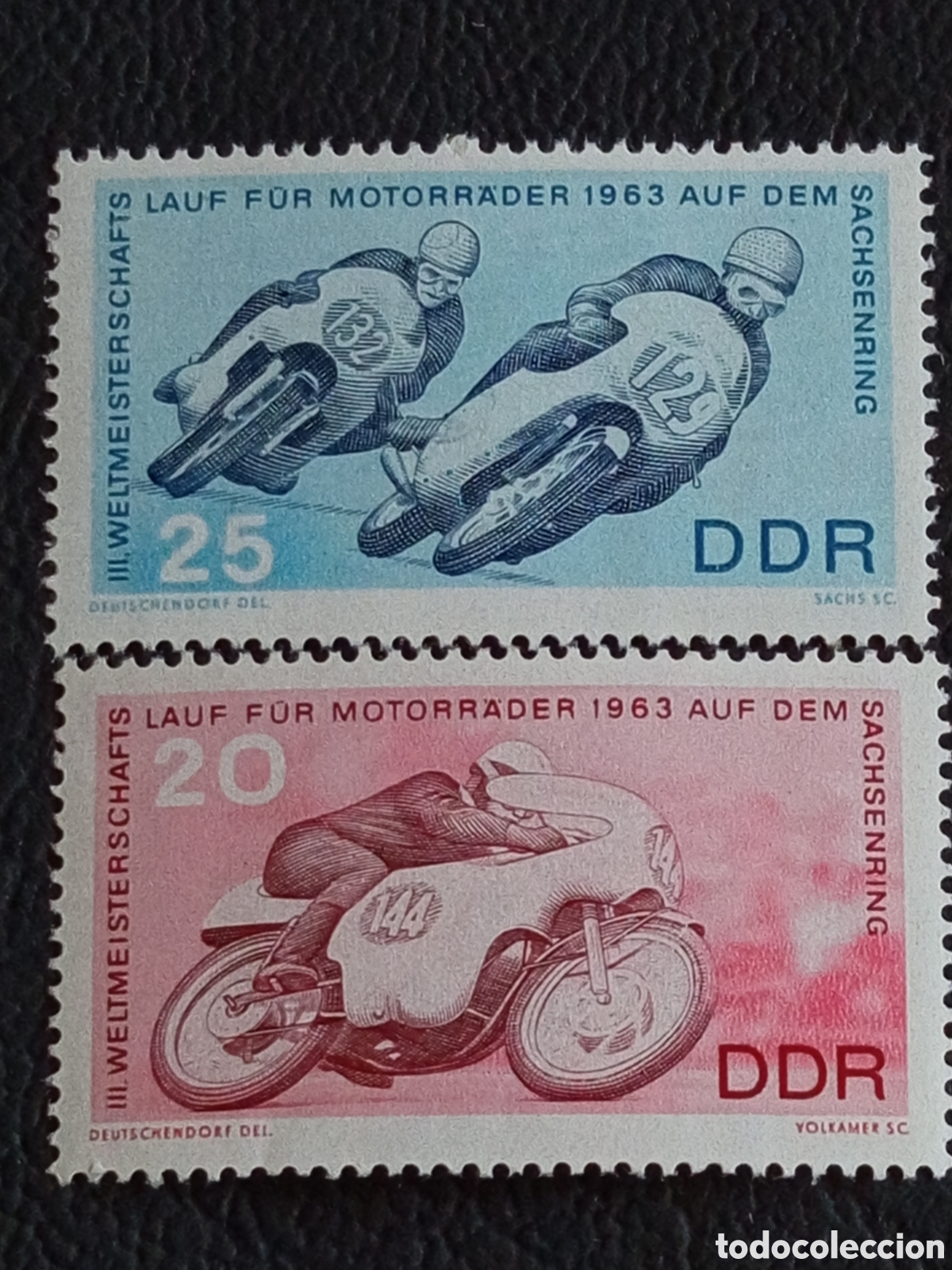 Selos: Alemania Oriental DDR 1963 Pareja Motociclismo Sachsenring Michel 971-972 MNH