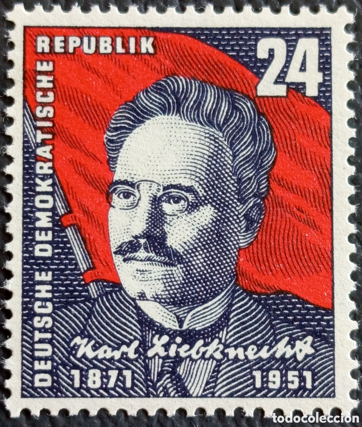 Sellos: Sello Alemania Oriental RDA 1951 Karl Liebknecht 24pf Cat#283 MH