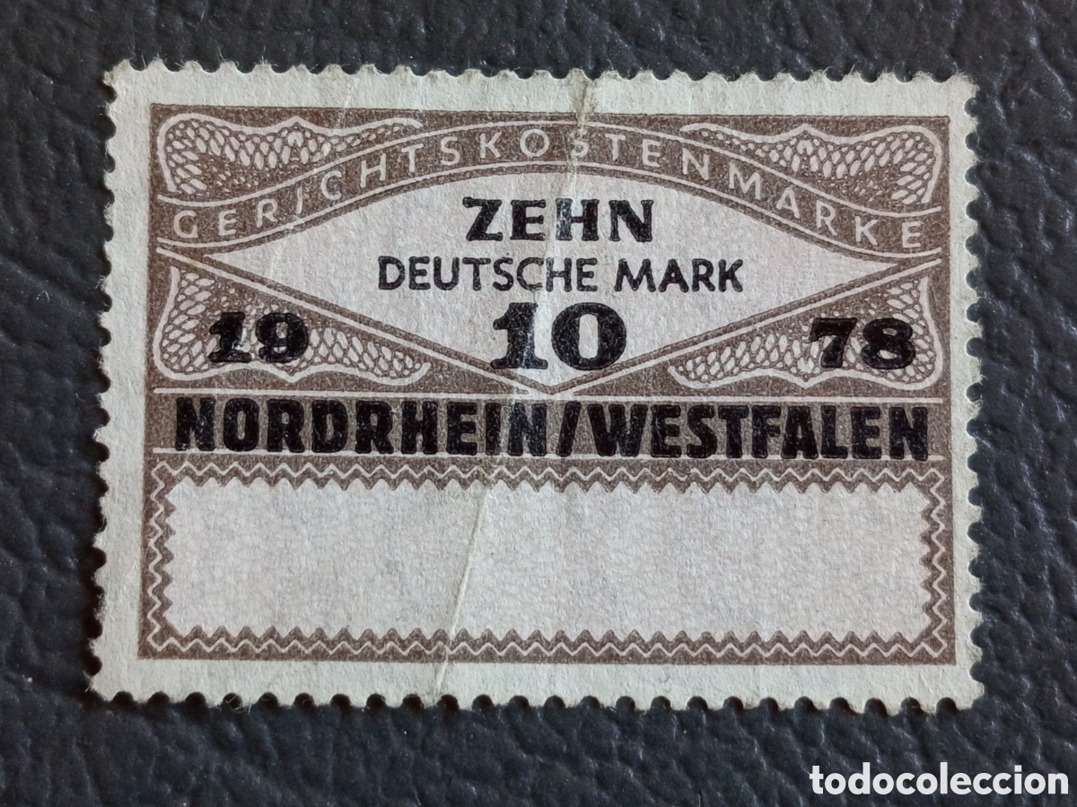 Sellos: Timbre Fiscal Alemania 1978 Costas Judiciales Nordrhein-Westfalen 10 DM Casta&ntilde;o