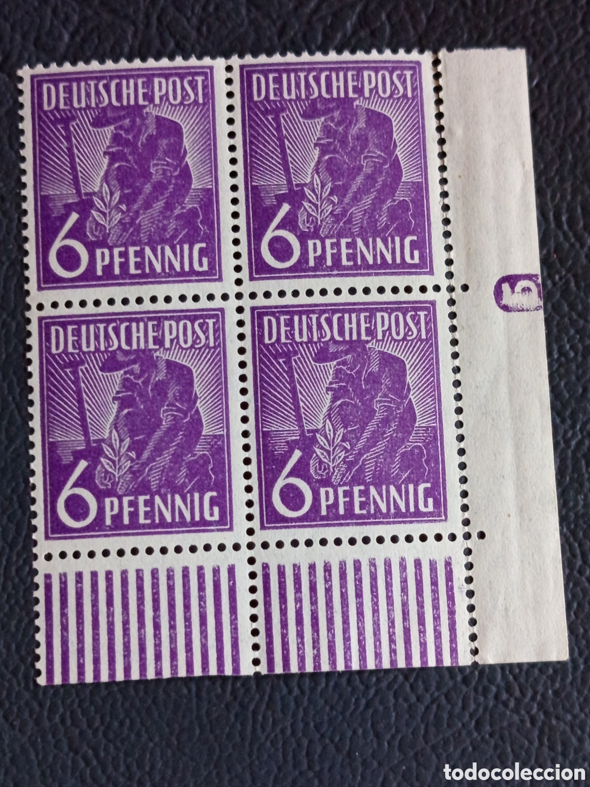 Sellos: Bloque 4 Sellos Alemania 1947 Ocupacion Sovietica 6pf Numero Control 5 Mi#945 MNH