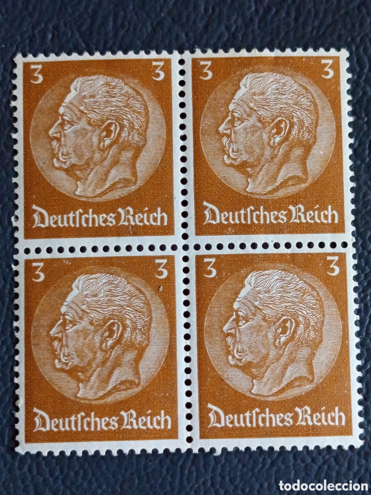 Sellos: Bloque 4 Sellos Alemania 1932 Presidente Hindenburg 3pf Marron Mi#482 MNH