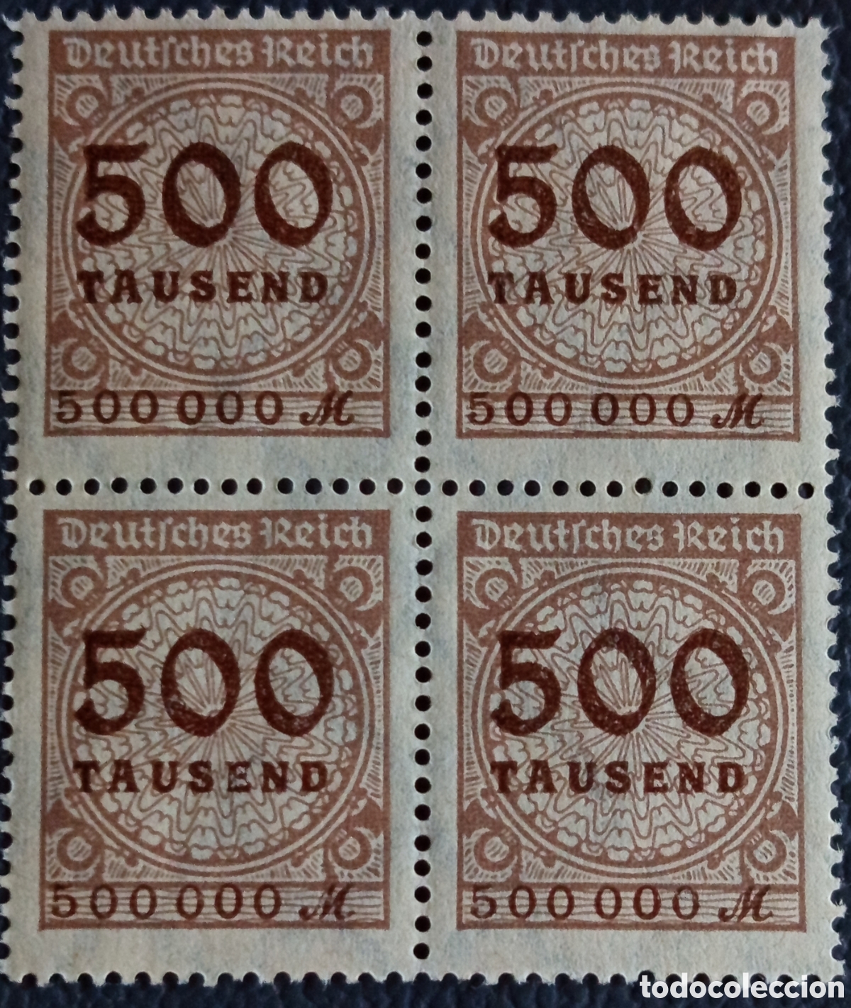 Sellos: Bloque 4 Sellos Alemania 1923 Hiperinflacion 500 Tausend Marcos Mi#294 MNH