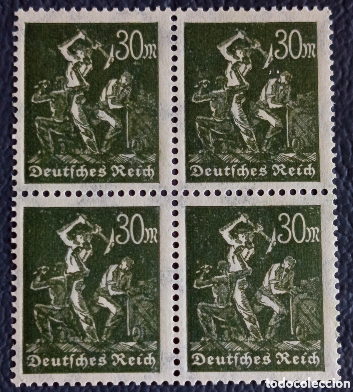Sellos: Bloque 4 Sellos Alemania 1922 Inflacion Mineros Trabajo 30 Mark Verde Mi#202 MNH