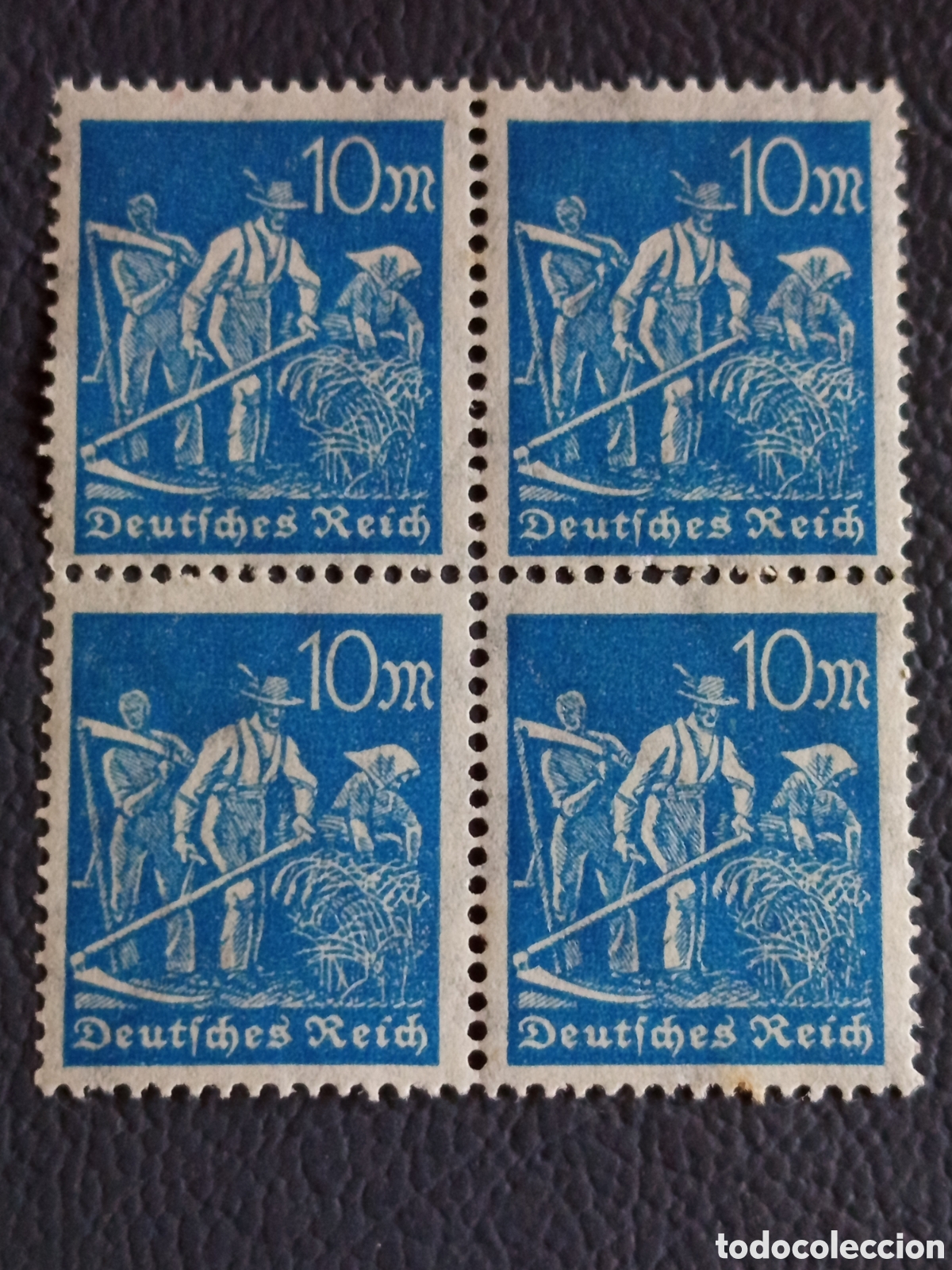 Sellos: Bloque 4 Sellos Alemania 1922 Inflacion Segadores Campo 10 Mark Azul Mi#200 MNH