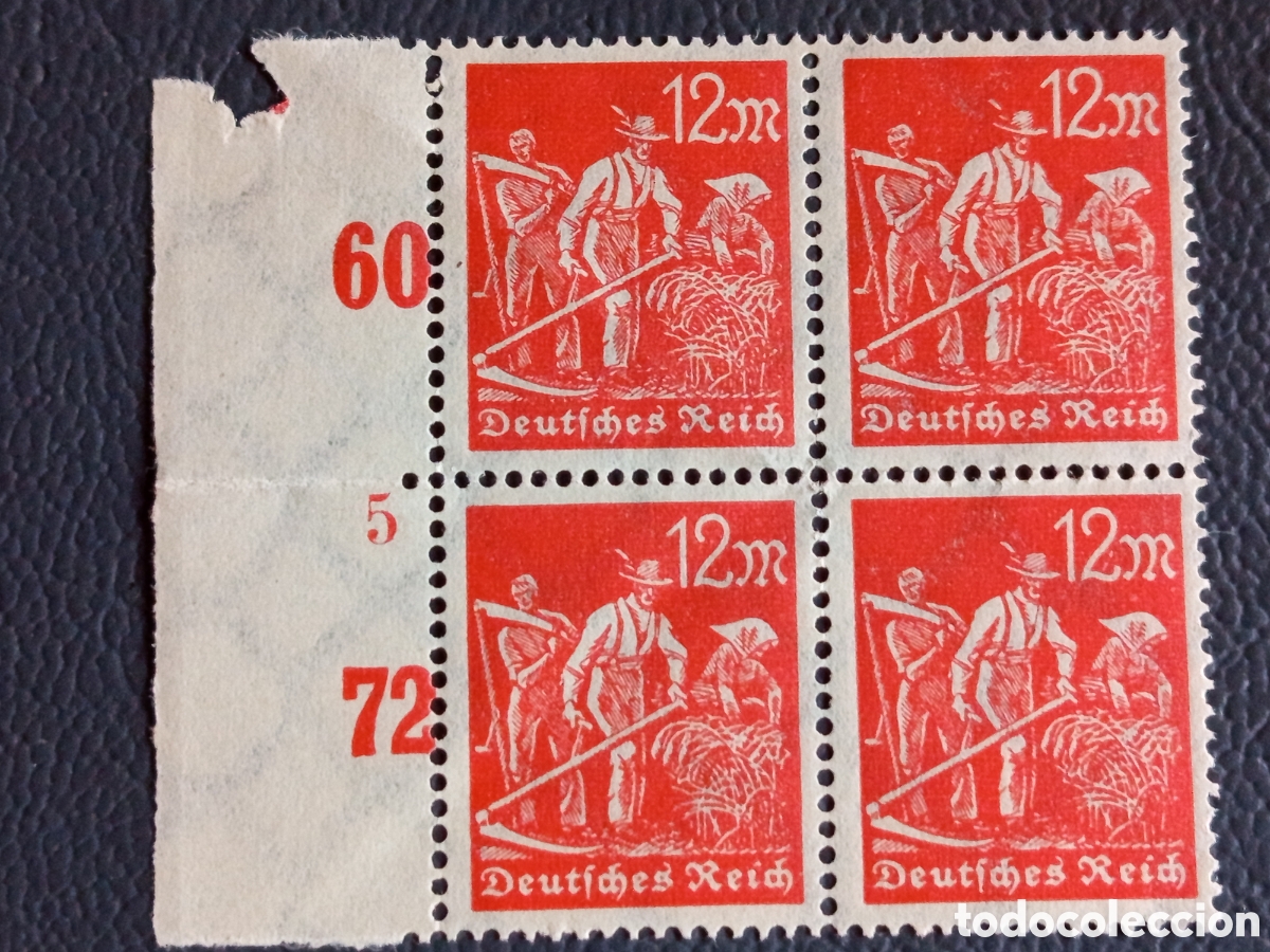 Briefmarken: Bloque 4 Sellos Alemania 1922 Inflacion 12m Segadores Numeros Margen Mi#201 MNH