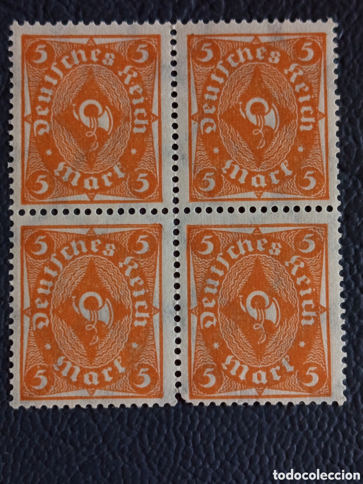 Briefmarken: Bloque 4 Sellos Alemania 1922 Inflacion Cuerno de Posta 5 Mark Naranja Mi#228 MNH