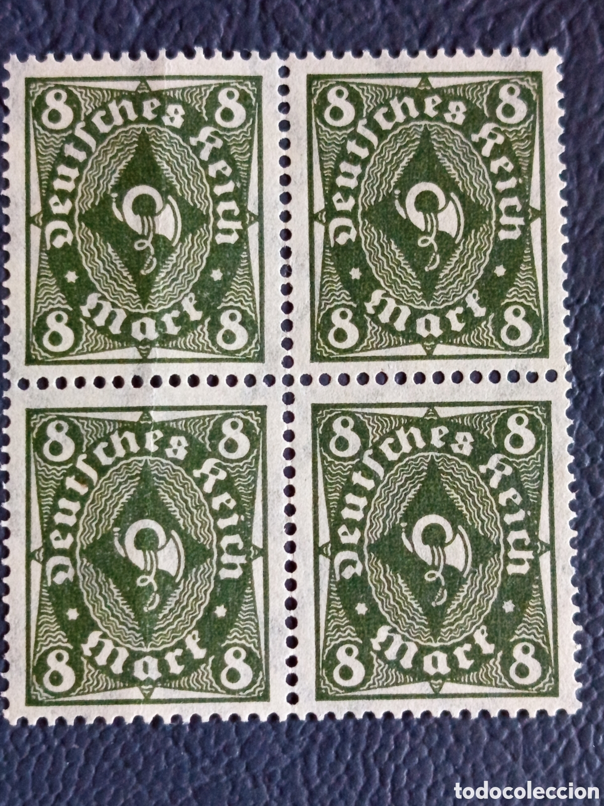 Francobolli: Bloque 4 Sellos Alemania 1922 Inflacion Cuerno de Posta 8 Mark Verde Mi#229 MNH