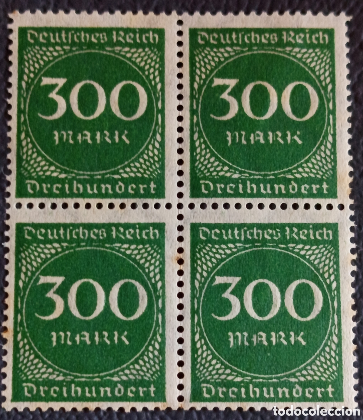 Stamps: Bloque 4 Sellos Alemania 1922 Inflacion 300 Mark Dreihundert Verde Mi#245 MNH
