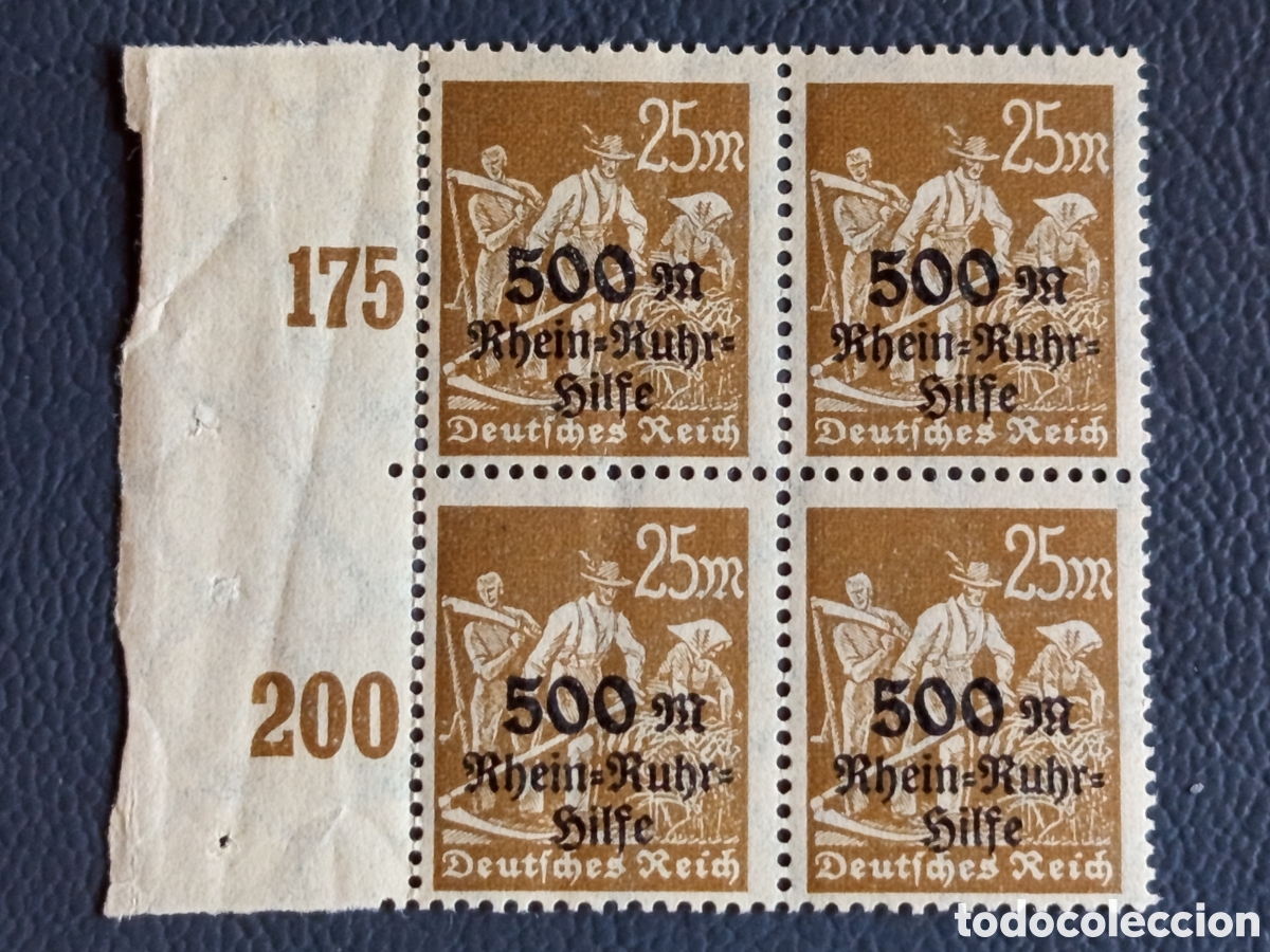 Timbres: Bloque 4 Alemania 1923 Rhein-Ruhr-Hilfe 500m sobre 25m Margen Num Mi#312 MNH