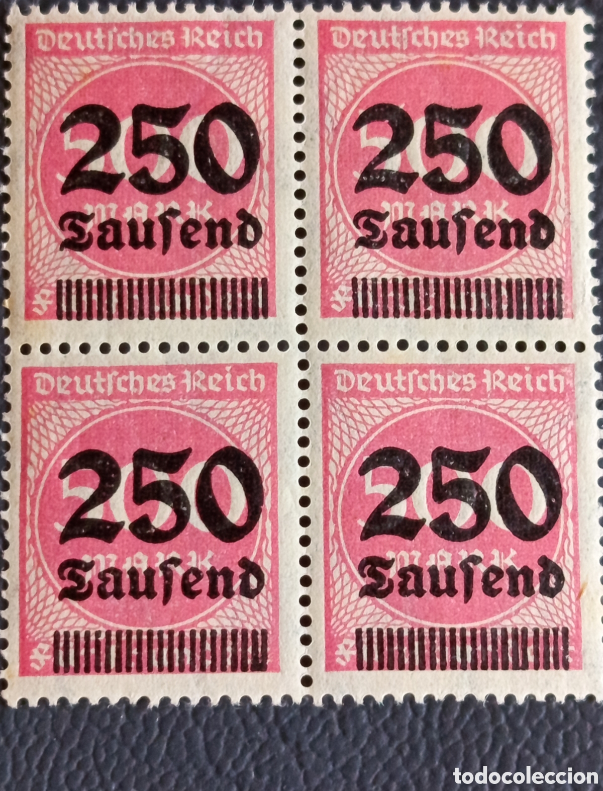 Sellos: Bloque 4 Sellos Alemania 1923 Hiperinflacion 250 Tausend Marcos Rosa Mi#279 MNH