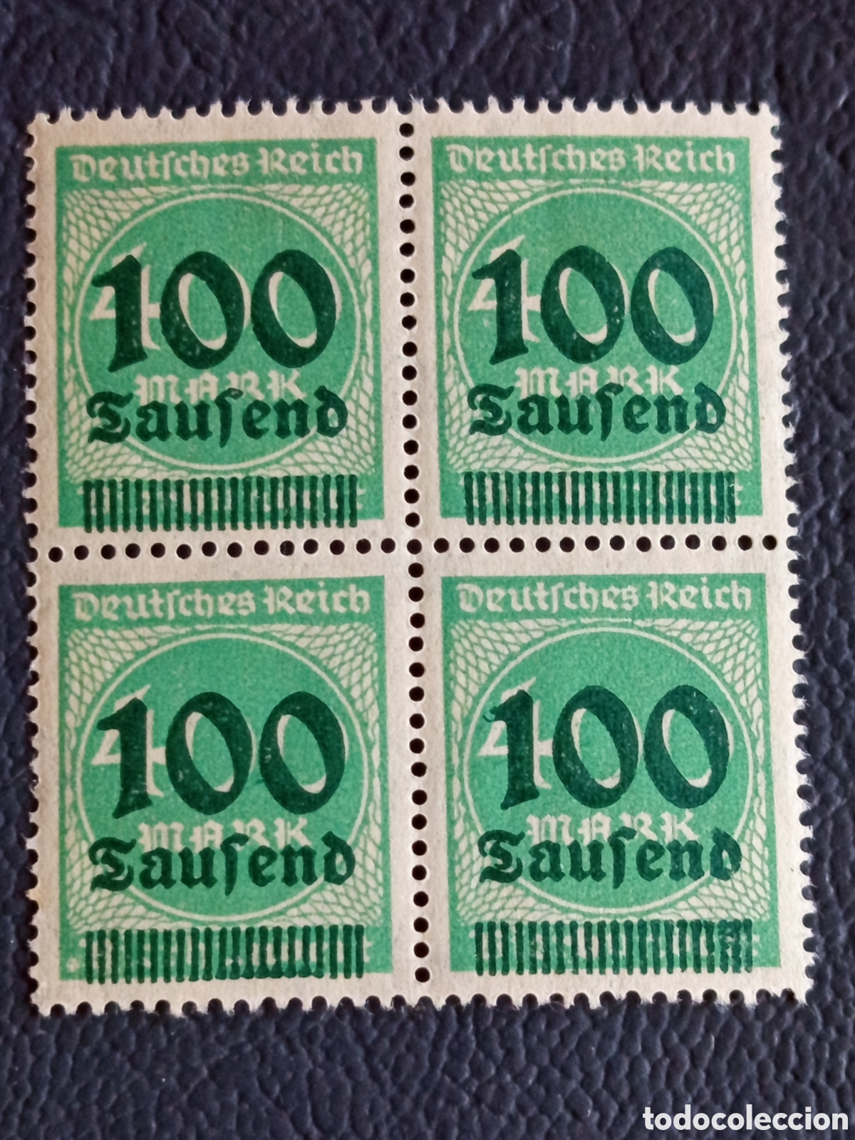Sellos: Bloque 4 Sellos Alemania 1923 Hiperinflacion 100 Tausend sobre 400m Verde MNH