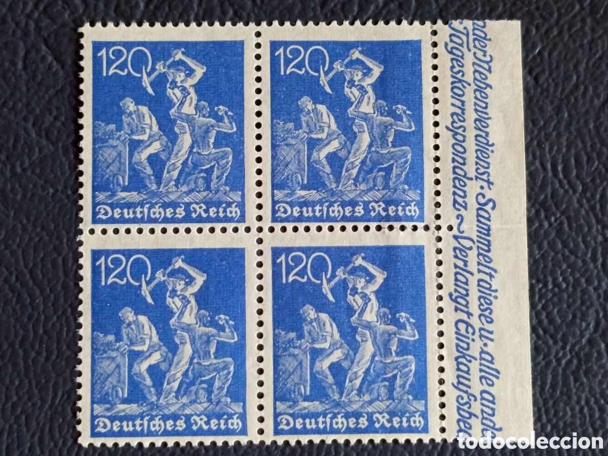 Sellos: Bloque 4 Alemania 1923 Obreros 120m Azul con Margen Publicitario MNH