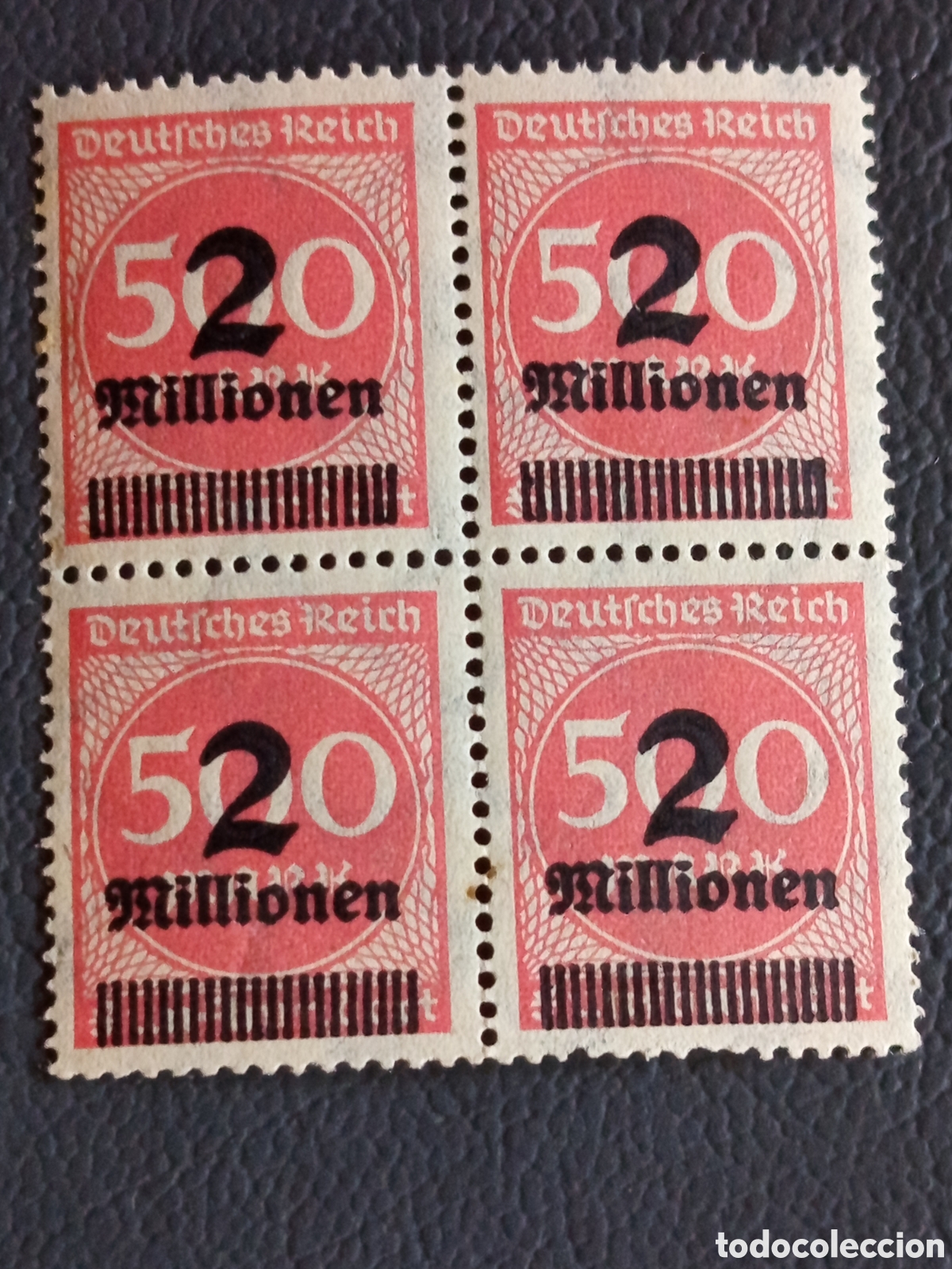 Sellos: Bloque 4 Sellos Alemania 1923 Hiperinflacion 2 Millionen sobre 20m Rosa MNH