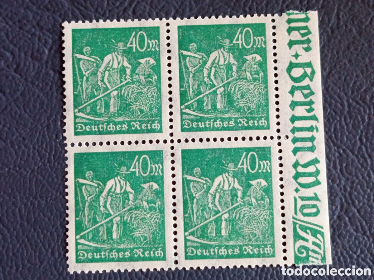 Sellos: Bloque de 4 Alemania 1923 40m Cat#242 MNH con Margen de Hoja Publicitario