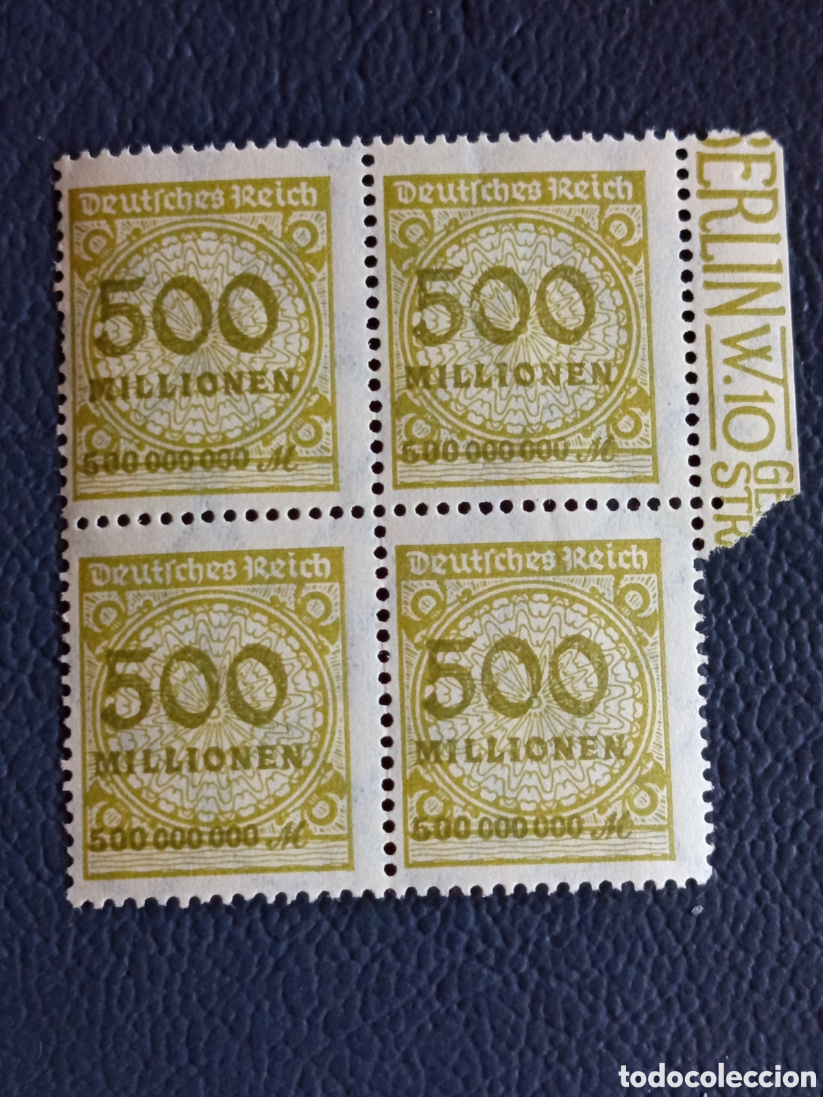 Sellos: Cuatribloque Alemania 1923 500Mill Cat#324 MNH Margen Hoja Publicitario