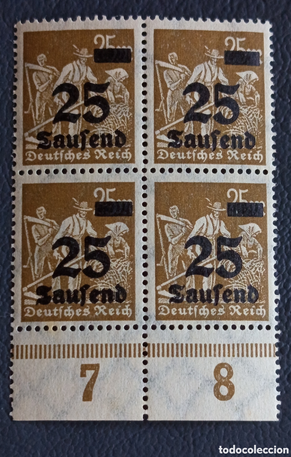 Sellos: Cuatribloque Alemania Inflaci&oacute;n 1923 25Mil Cat#280 MNH Margen N&uacute;meros 7 y 8