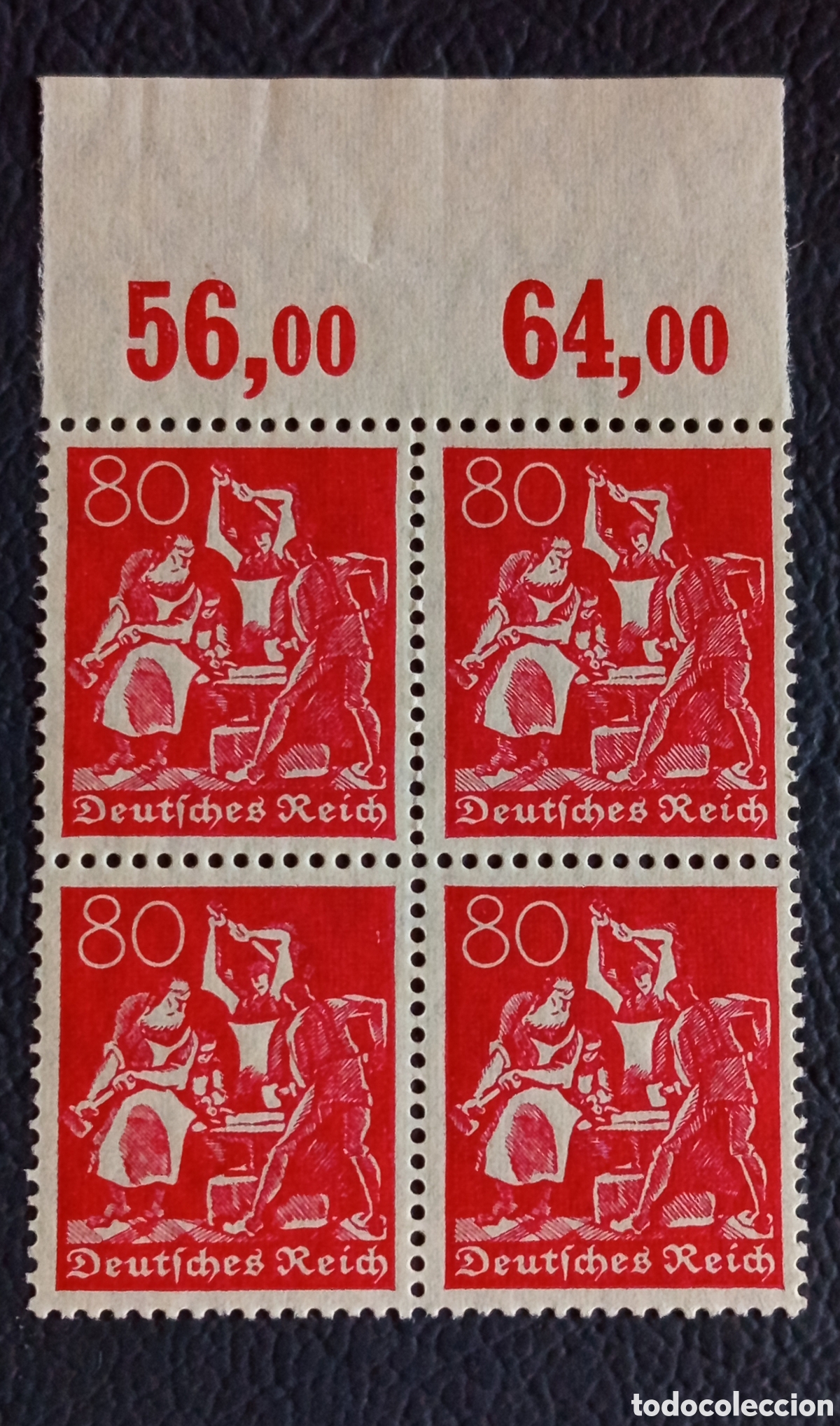 Sellos: Alemania 1941 Bloque 4 Sellos 80p Herreros Michel 797 MNH Borde Hoja