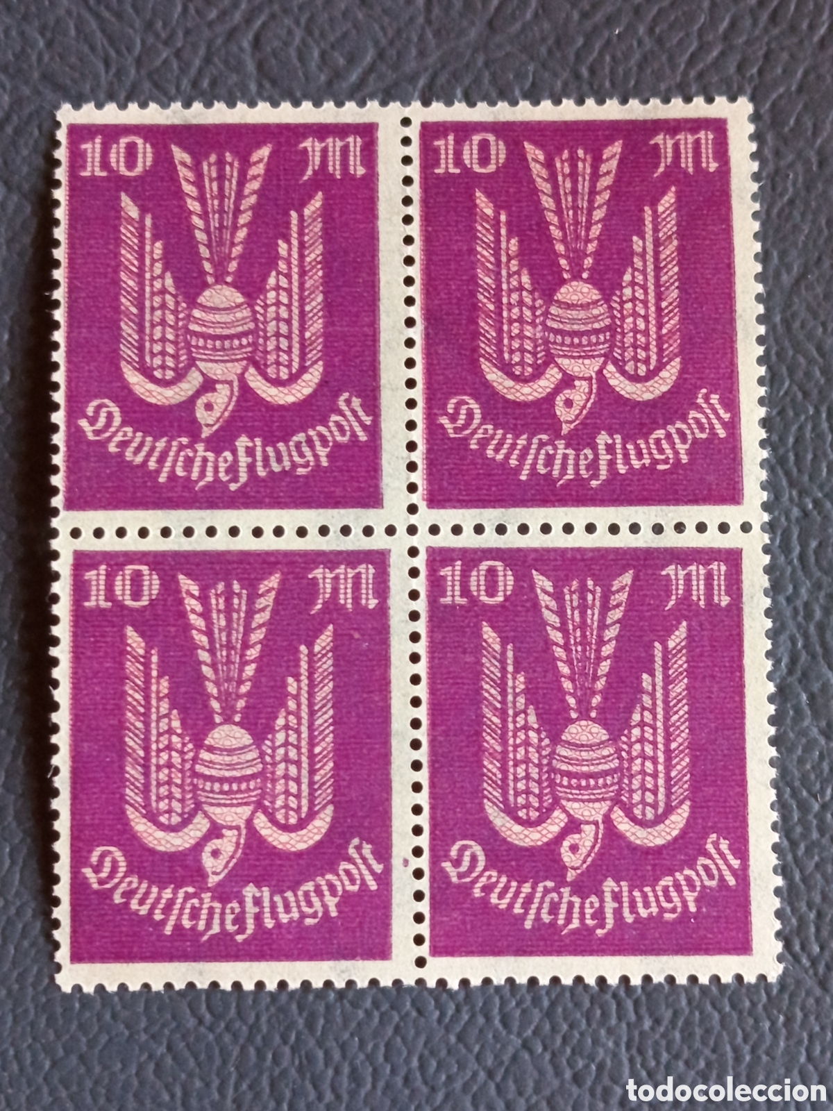 Sellos: Alemania 1922 Correo A&eacute;reo Bloque de 4 10m P&uacute;rpura Michel 214 MNH