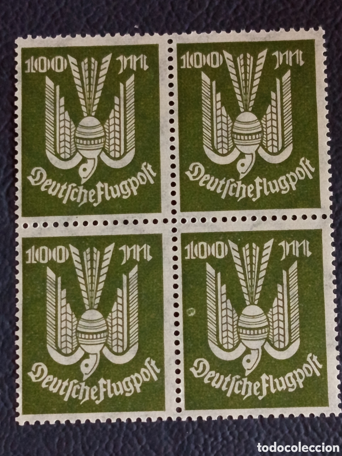 Sellos: Alemania 1923 Correo A&eacute;reo Bloque de 4 100m Verde Michel 274 MNH
