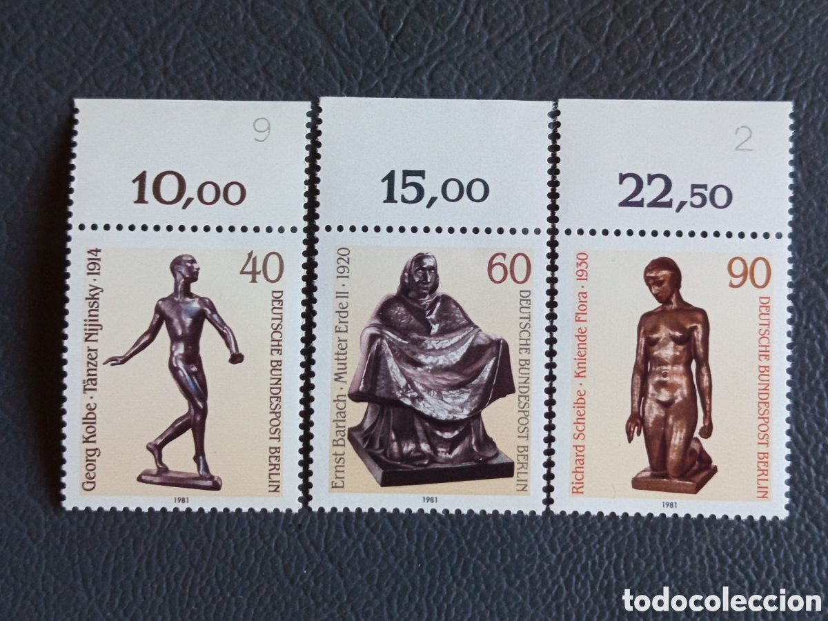 Sellos: Berl&iacute;n 1981 Esculturas Arte Moderno Set 3 Borde Hoja Michel 642/44 MNH