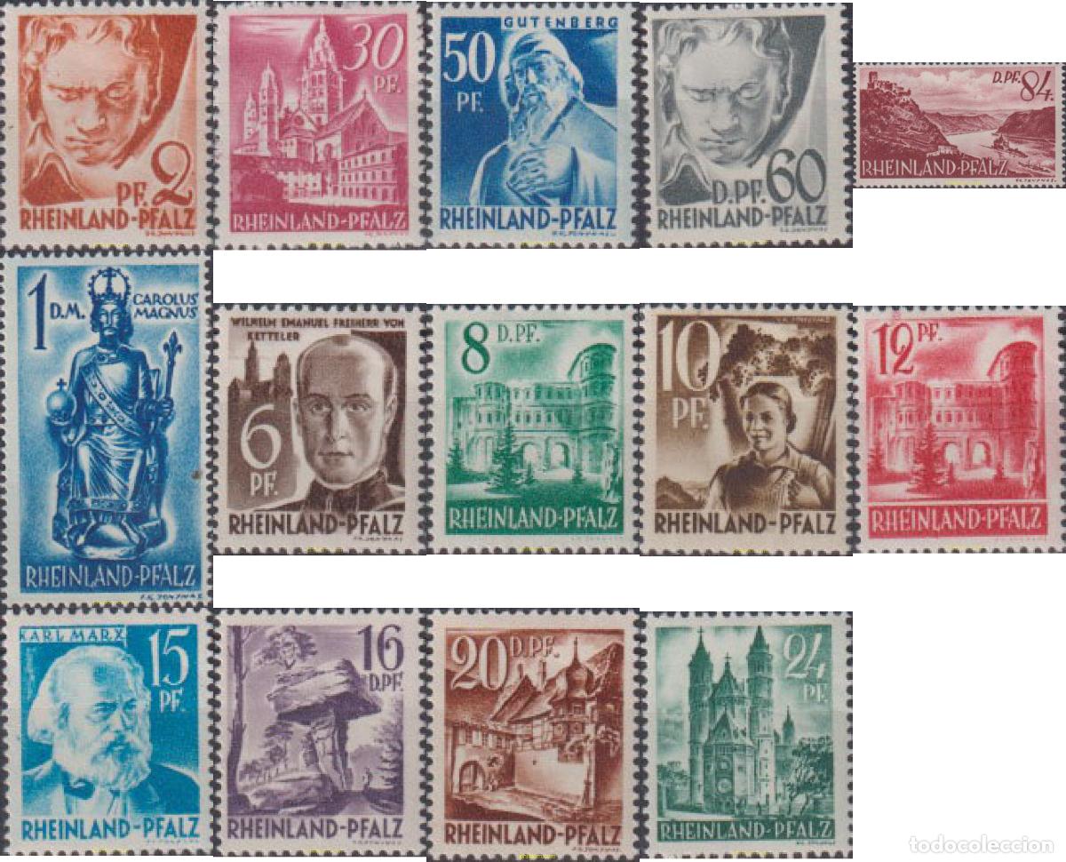 Sellos: 626499 HINGED ALEMANIA. Rheinland-Pfalz 1948 SERIE BASICA