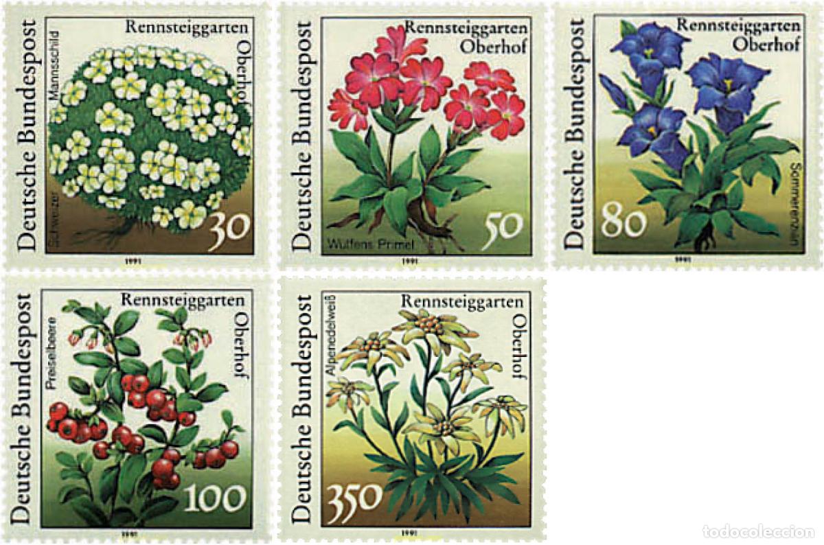 Sellos: 99413 MNH ALEMANIA FEDERAL 1991 FLORES DEL JARDIN BOTANICO RENNSTEIGGARTEN
