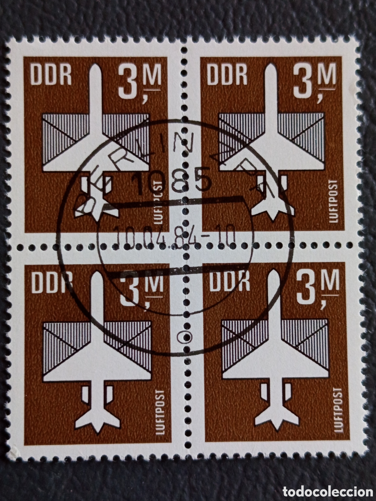Sellos: Bloque 4 Sellos Alemania Oriental DDR 1982 Correo A&eacute;reo Usado | Cat. Mi# 2743