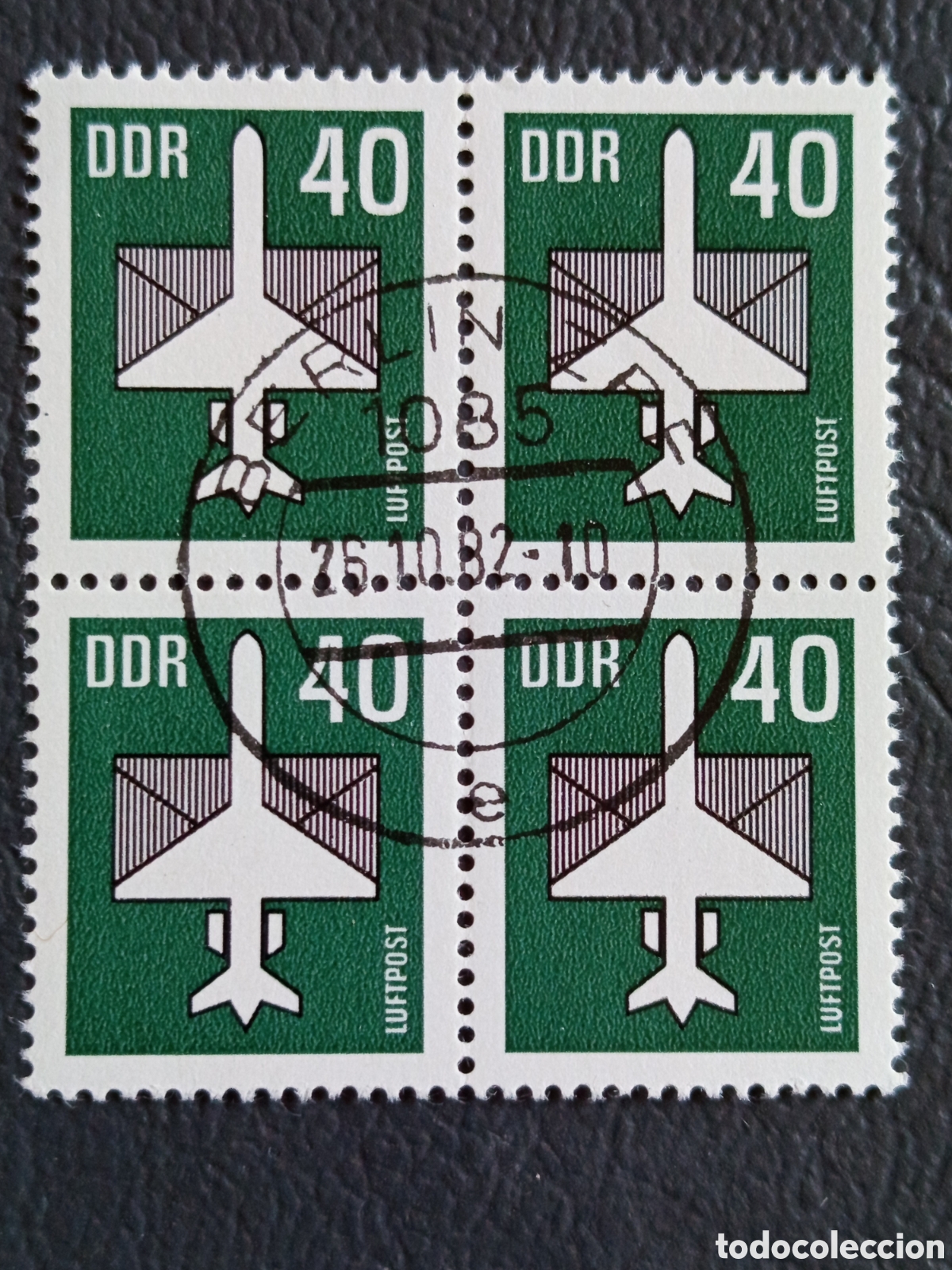 Sellos: Bloque 4 Sellos Alemania Oriental DDR 1982 Correo A&eacute;reo Usado | Cat. Mi# 2738
