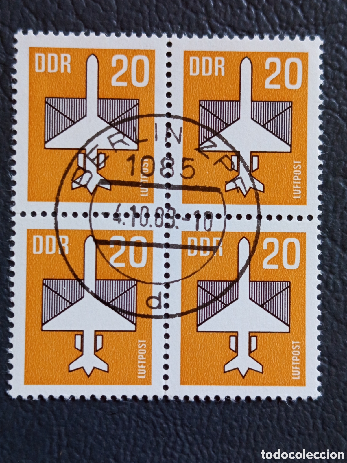 Sellos: Bloque 4 Sellos Alemania Oriental DDR 1982 Correo A&eacute;reo Usado | Cat. Mi# 2735