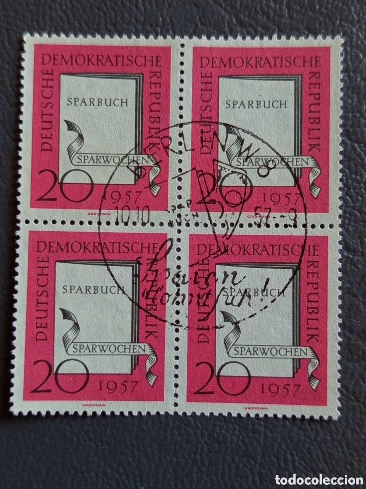 Sellos: Bloque 4 Sellos Alemania Oriental DDR 1957 Semanas Ahorro 20 Pf Usado | Cat. Mi# 602