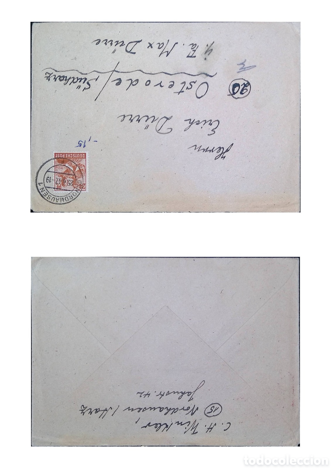 Sellos: CA)Germany &middot; 1940s &middot; Deutsche Post Postal History &middot; Vintage envelope franked with reddish‑brown stam