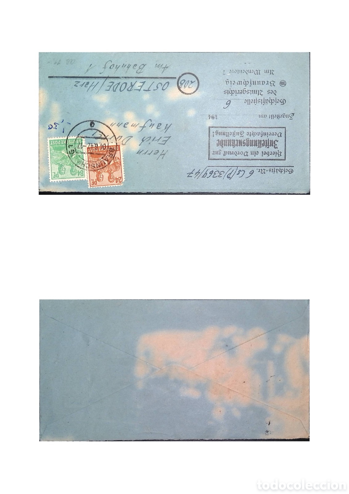 Sellos: CA)Germany &middot; 1940s &middot; Deutsche Post Postal History &middot; Light blue envelope franked with 8‑pfennig green
