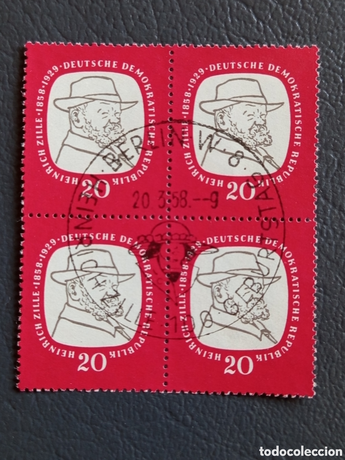 Sellos: Bloque 4 Sellos Alemania Oriental DDR 1958 Heinrich Zille Usado | Cat. Mi# 613