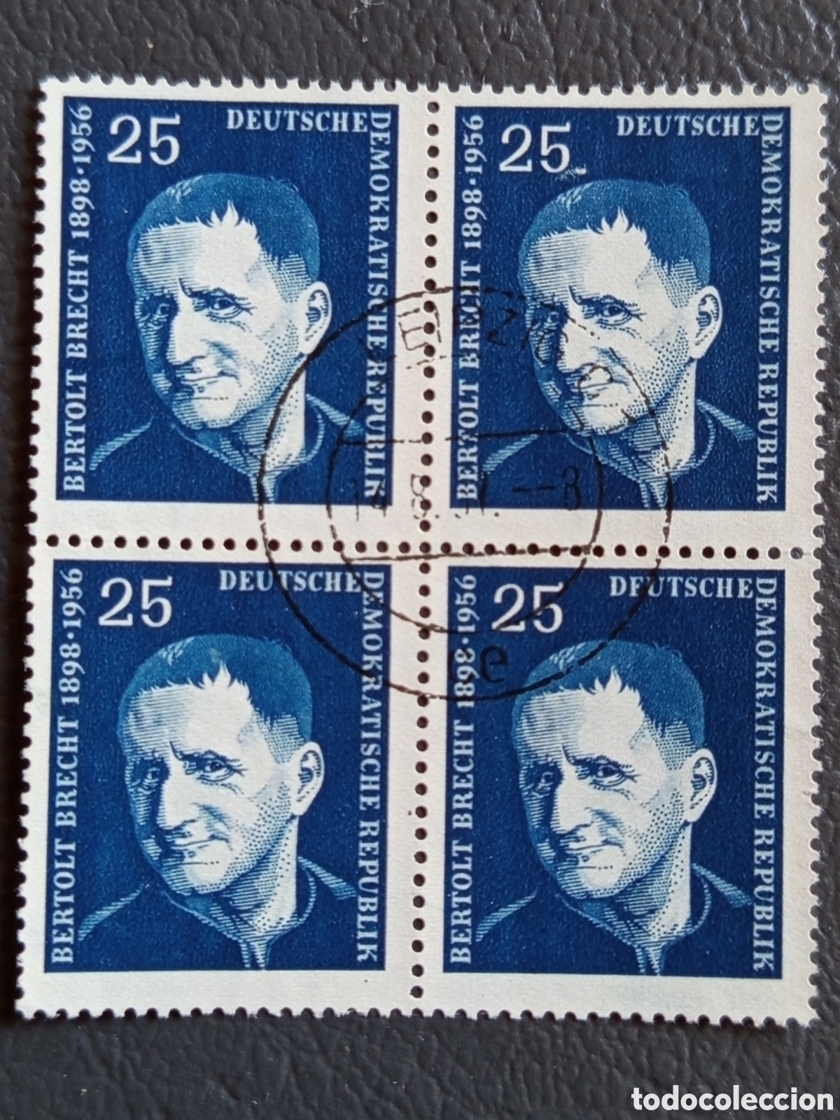 Sellos: Bloque 4 Sellos Alemania Oriental DDR 1957 Bertolt Brecht Usado | Cat. Mi# 596