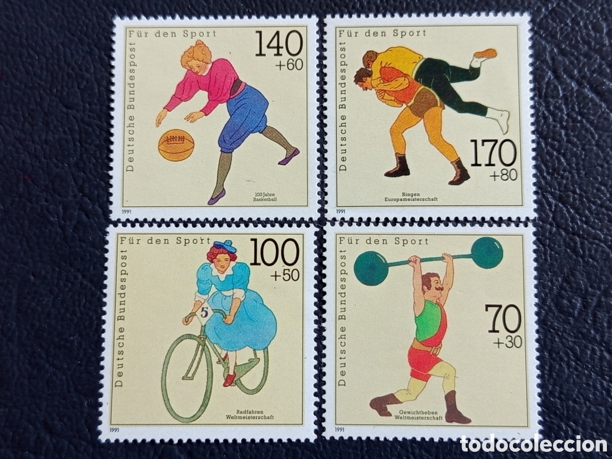Sellos: Bloque 4 Sellos Alemania 1991 Deportes Hist&oacute;ricos MNH Nuevo | Cat. Mi# 1506-09