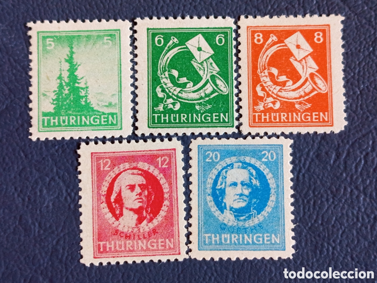 Sellos: Lote 5 Sellos Alemania Turingia Series B&aacute;sicas Mi. 100/111 MH/MNH