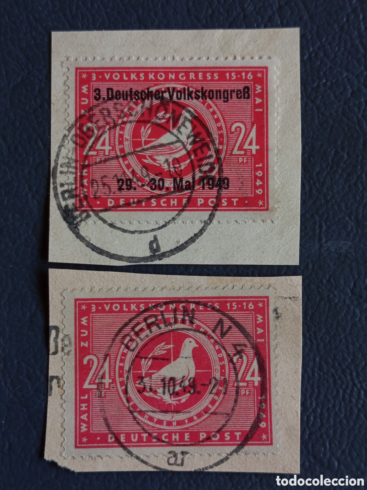 Stamps: Lote 2 Sellos Alemania Zona Sovi&eacute;tica (1949) Congreso del Pueblo Mi. 230 / 231 Fragmentos Usados