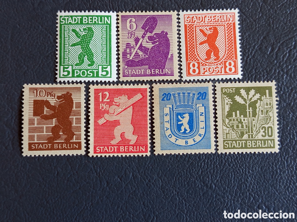 Stamps: Lote 7 Sellos Alemania Berl&iacute;n (1945) Serie del Oso Mi. 1/7 MH