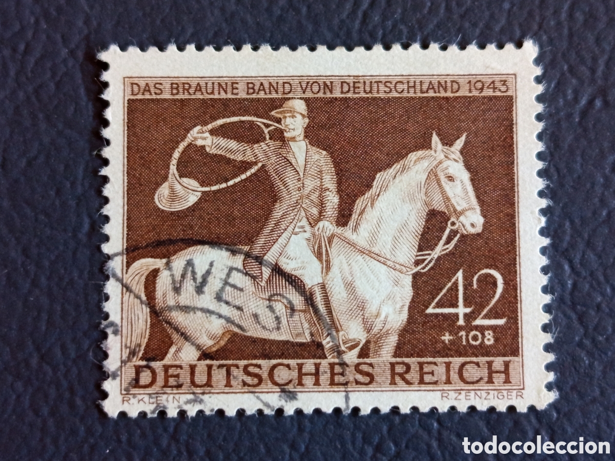 Selos: Sello Alemania III Reich (1943) Cinta Marr&oacute;n de Alemania Mi. 855 Usado