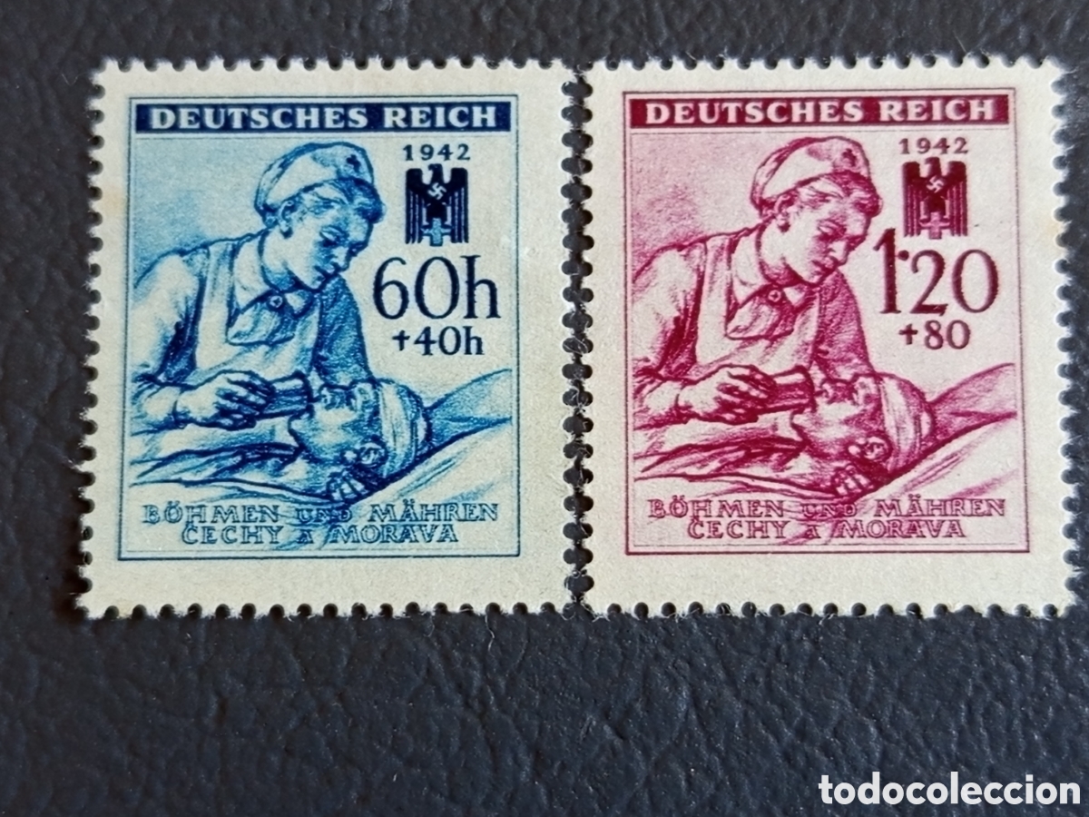 Selos: Lote 2 Sellos Bohemia y Moravia (1942) Cruz Roja Mi. 90/91 MH