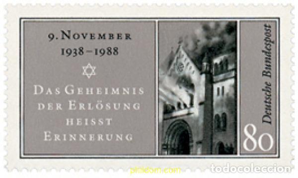 Sellos: 145847 MNH ALEMANIA FEDERAL 1988 50 ANIVERSARIO DE LA &rdquo;NOCHE DE CRISTAL&rdquo;
