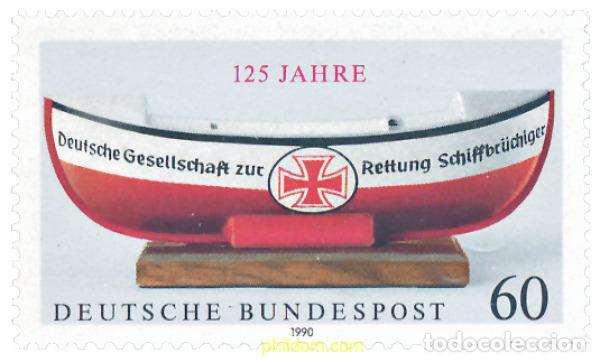 Sellos: 145976 MNH ALEMANIA FEDERAL 1990 125 ANIVERSARIO DE LA SOCIEDAD ALEMANA DE SALVAMENTO MARITIMO