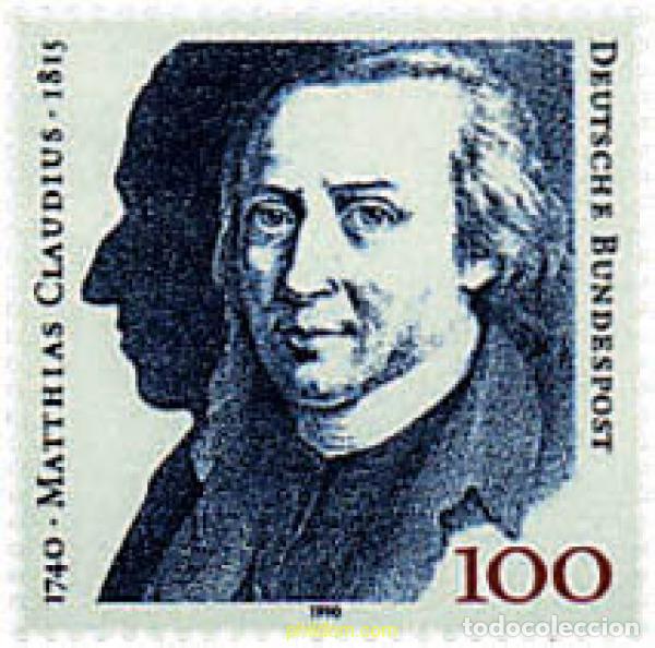Timbres: 145982 MNH ALEMANIA FEDERAL 1990 250 ANIVERSARIO DEL NACIMIENTO DEL POETA Y ESCRITOR MATTHIAS CLAUD