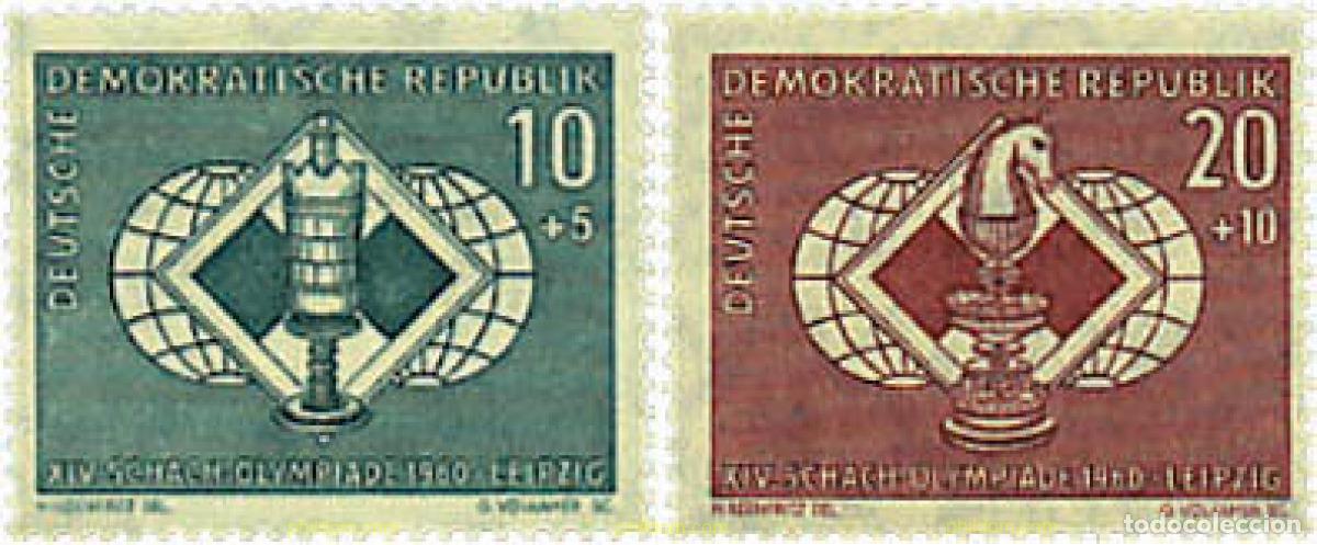 Selos: 281168 HINGED ALEMANIA DEMOCRATICA 1960 14 OLIMPIADA DE AJEDREZ EN LEIPZIG
