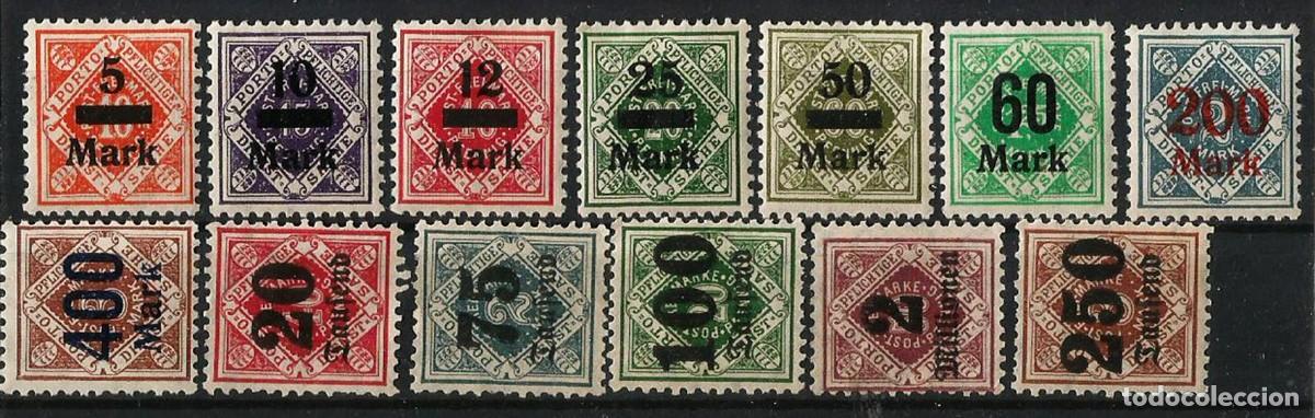 Sellos: ALEMANIA - WUTTEMBERG - 1923 - LOTE DE 13 SELLOS NUEVOS - SOBRECARGAS