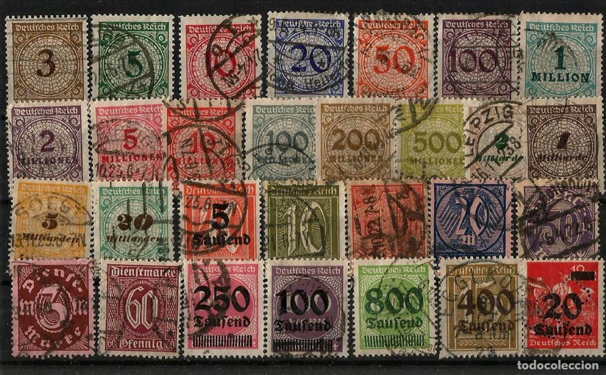 Sellos: ALEMANIA - SERIE BASICA - 1923 - LOTE DE 29 SELLOS USADOS - SOBRECARGAS - MILLONES