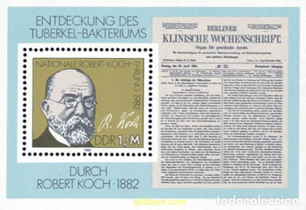 Sellos: 109429 MNH ALEMANIA DEMOCRATICA 1982 CENTENARIO DEL DESCUBRIMIENTO DEL BACILO DE LA TUBERCULOSIS PO