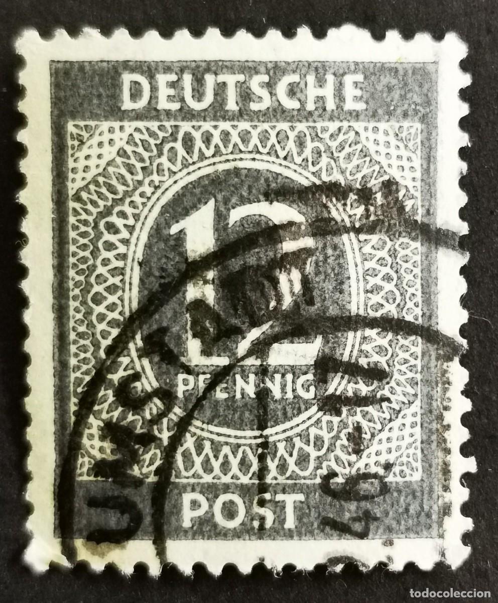 Sellos: Sello Alemania Trizona 1948, sobreimpreso, 12 Pf. Michel: DD IgVII